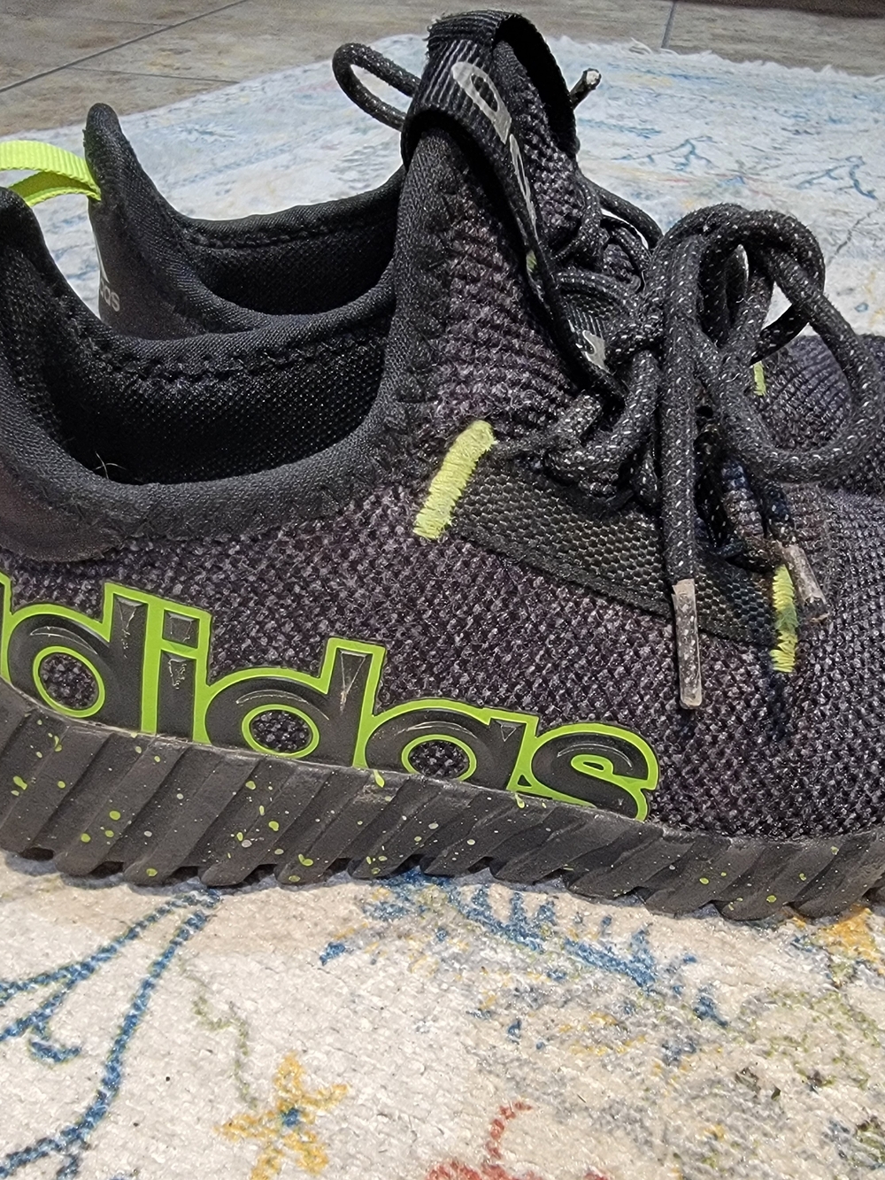 adidas Kids Black Sneakers with Neon Green Accents